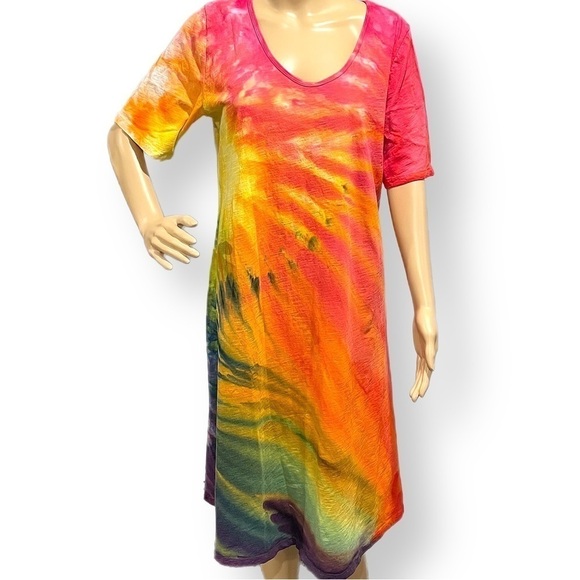 Fabulous tie dye shortsleeve dress pride gravity dye in rainbow colors XL - Picture 1 of 7